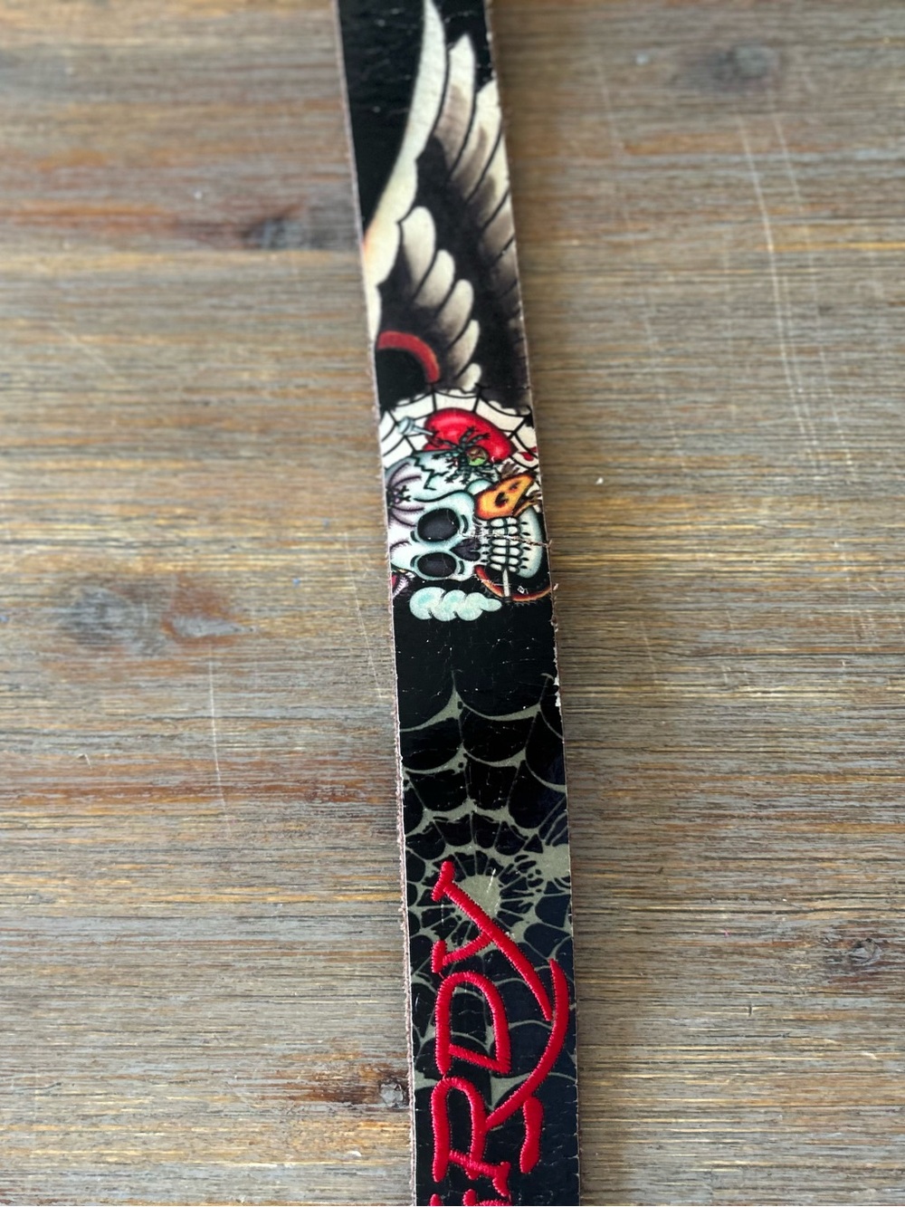 Vintage Ed Hardy Leather Tattoo Graphic Belt Skull Y2K Red Logo - Picture 4 of 5